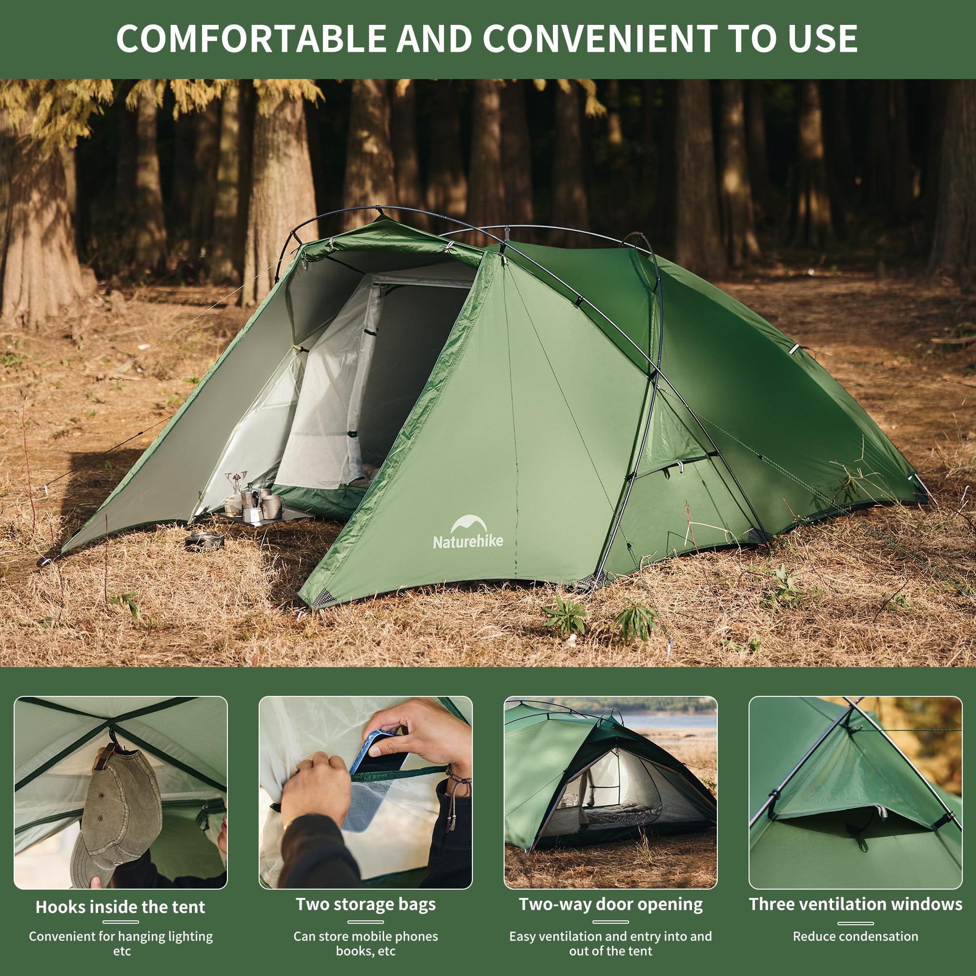 Naturehike Hillock6 Lightweight camping tent for 1-2 people Wind
